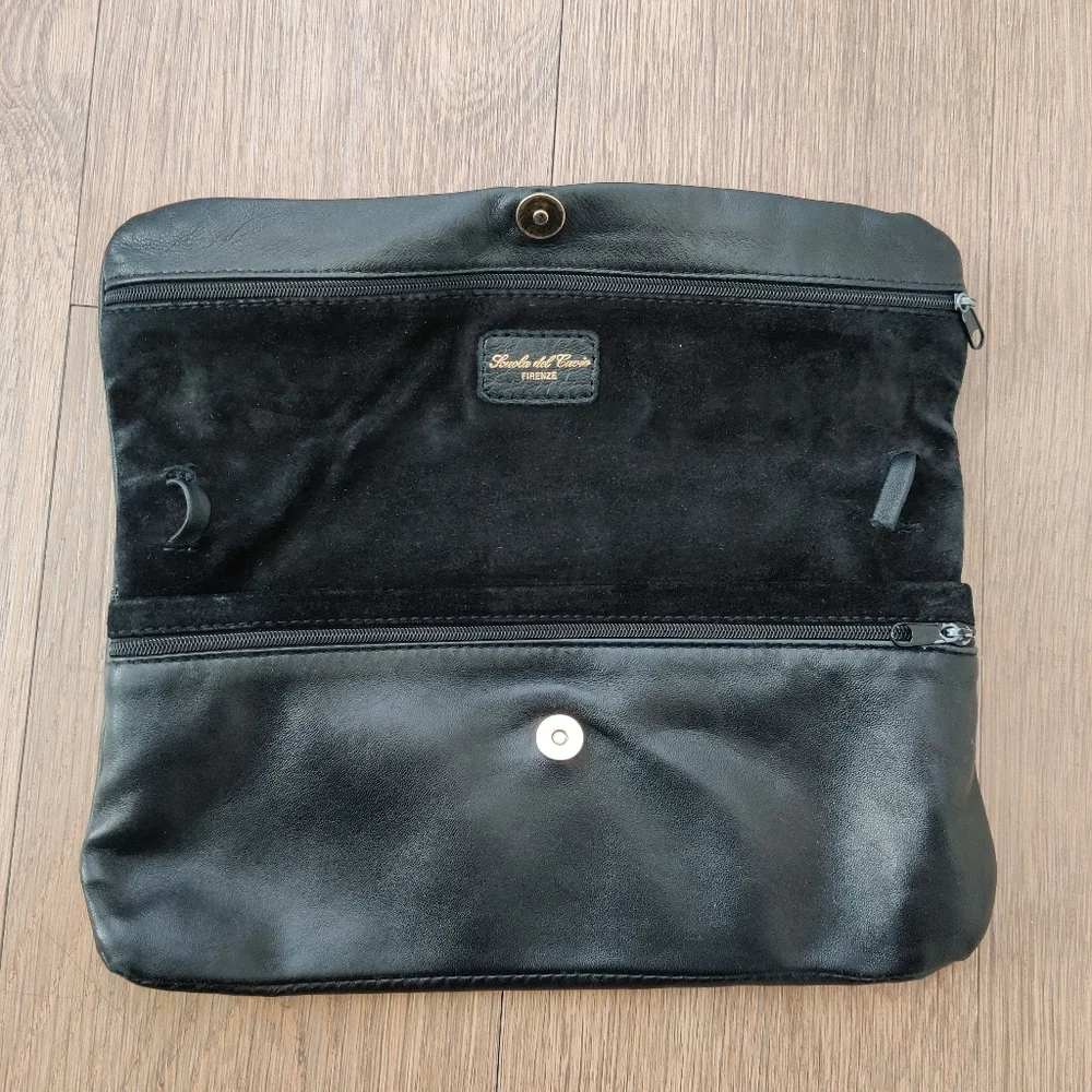 Scuola del Cuoio Firenze Black Italian Leather Ruched Clutch Evening Bag